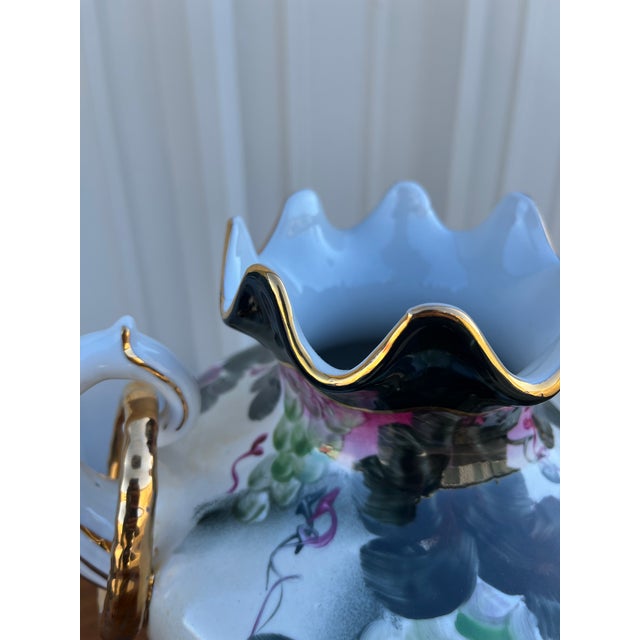 Ceramic Grape Painted Motif Nippon Porcelain Footed Vase For Sale - Image 7 of 12