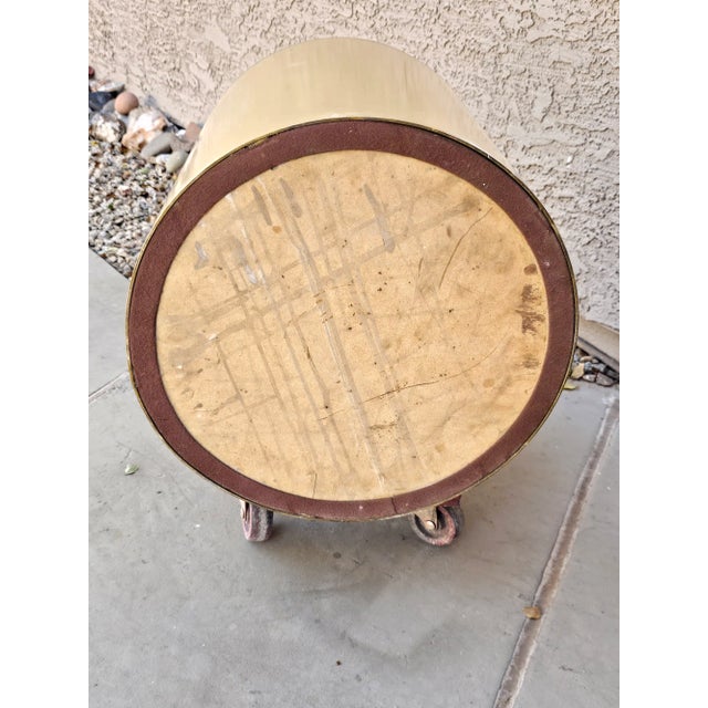 Vintage Solid Brass Drum Table Attributed to Brueton, 1/8" Heavy Gauge Brass, Polished & Lacquered For Sale In Phoenix - Image 6 of 6