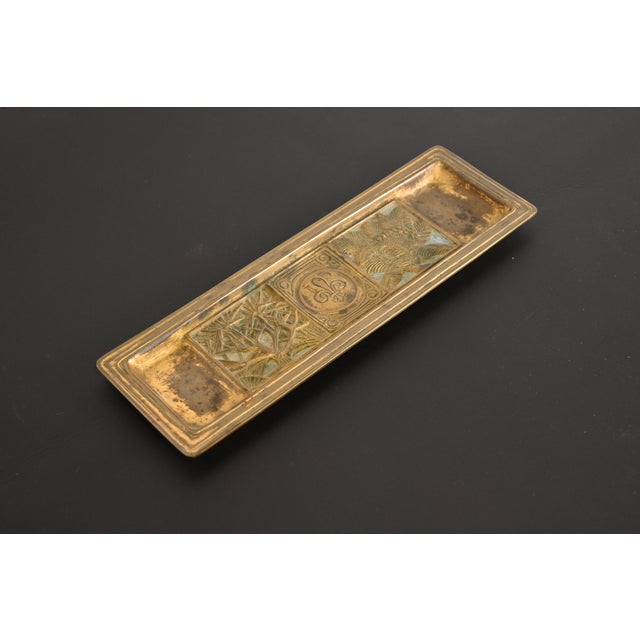 Early 20th Century Tiffany Studios New York Bookmark Pattern Bronze Doré Pen Tray For Sale - Image 5 of 12