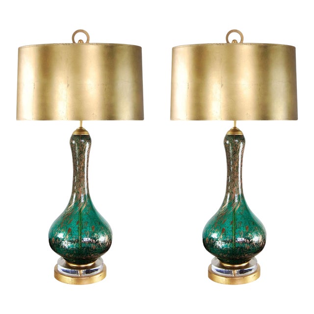 Vintage 1970s Murano Green Glass Lamps A Pair Chairish