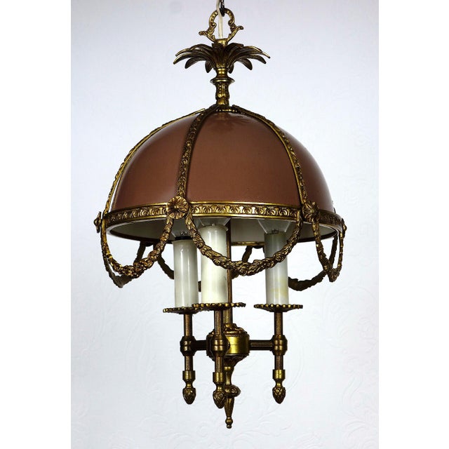 Vintage French Bouilette Brass and Metal Shade Chandelier, 1940s For Sale - Image 13 of 15