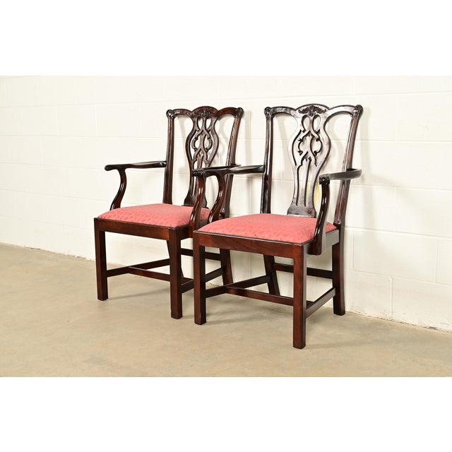 English Stickley Georgian Carved Mahogany Armchairs, Pair For Sale - Image 3 of 15