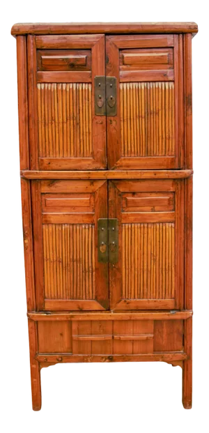 Chinese Qing Dynasty Kitchen Cabinet With Bamboo and Sliding Panels