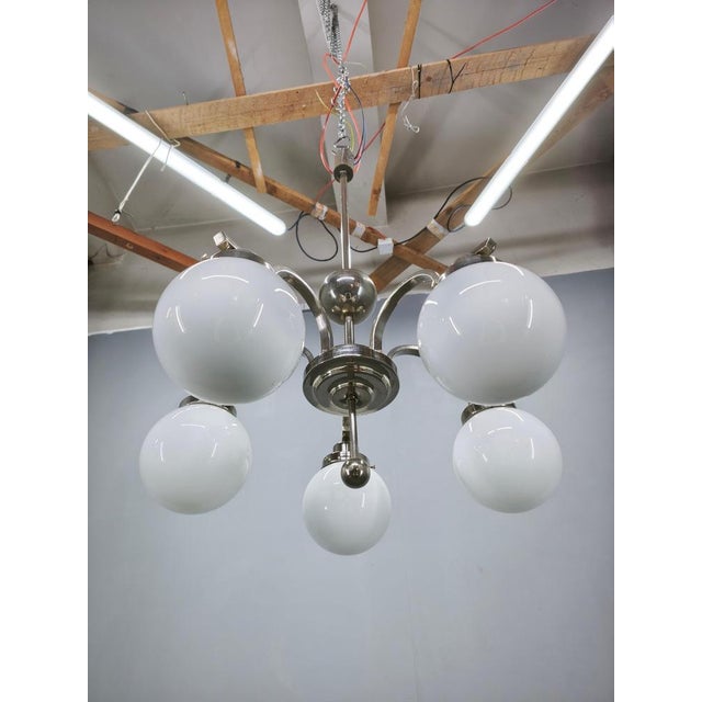 1930s Art Deco Chrome 5-Light Chandelier, Former Czechoslovakia, 1930s For Sale - Image 5 of 14