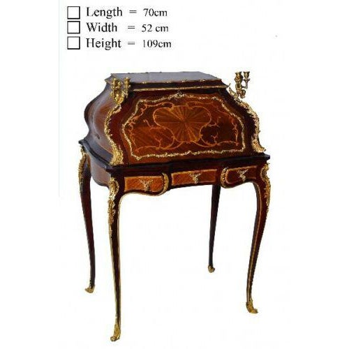 French Fine Louis XV Style Gilt Bronze Mounted Inlaid Marquetry Secretary Desk For Sale - Image 3 of 7
