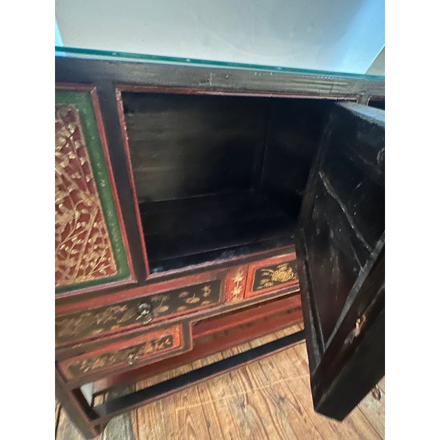 Wood Large Carved Antique Chinese Cabinet Console From Fujian Province For Sale - Image 7 of 16