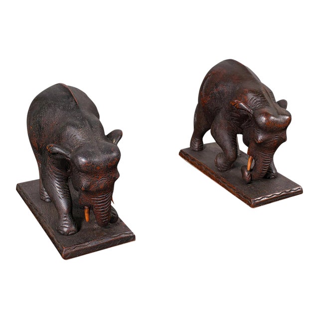 1900's Pair of Antique Elephant Bookends For Sale