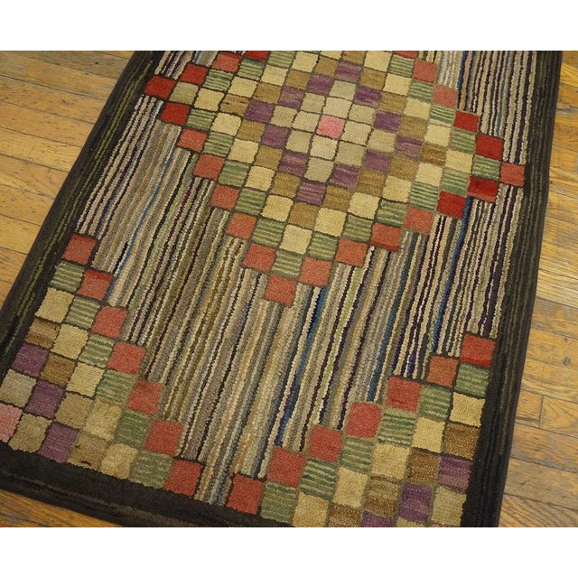 Magnificent Multicolored With Tridimensional Symmetric Design Antique American Hooked Rug For Sale - Image 4 of 11