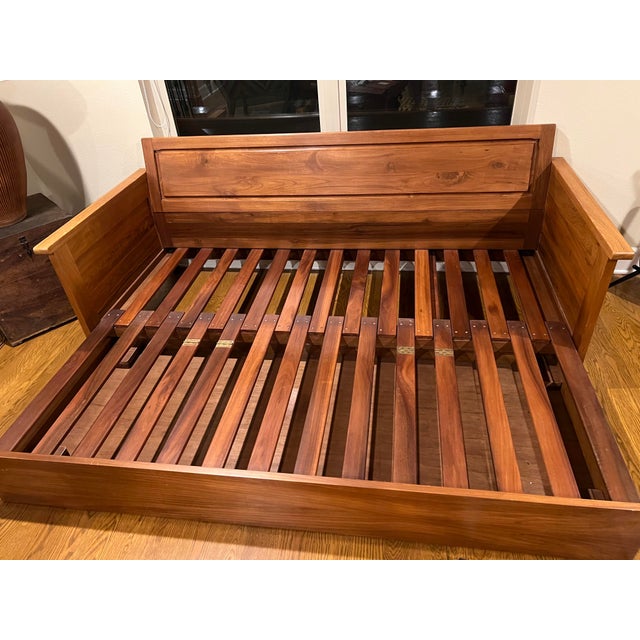 Brown Custom Solid Teak Convertible Sofa Queen With Futon and Back Cushion For Sale - Image 8 of 10