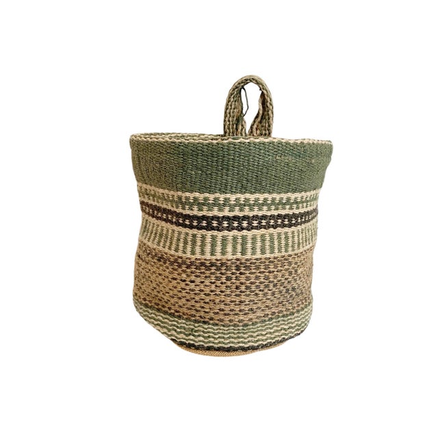 Rustic Hanging Burlap Fabric Woven Planter Bag For Sale - Image 3 of 7