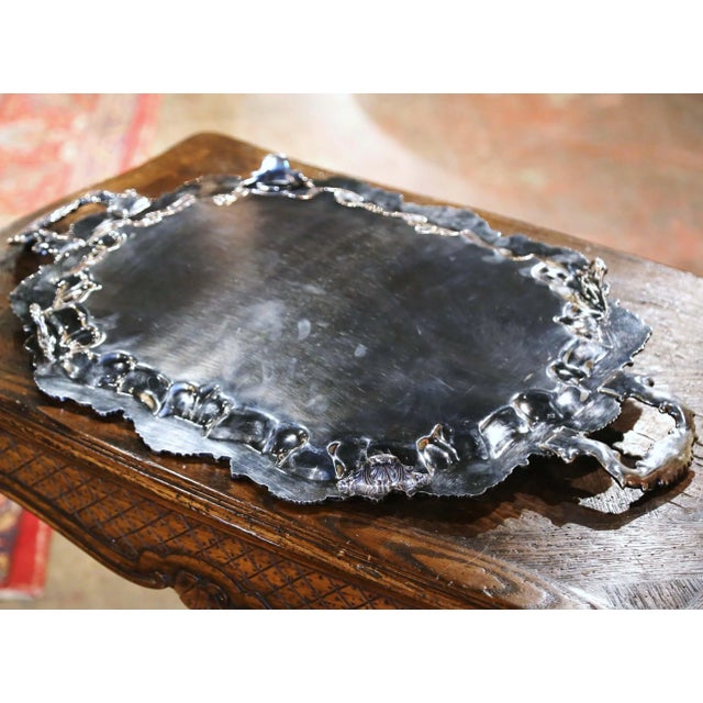 Silver Mid-Century French Louis XV Style Silver-Plated Serving Tray For Sale - Image 8 of 10