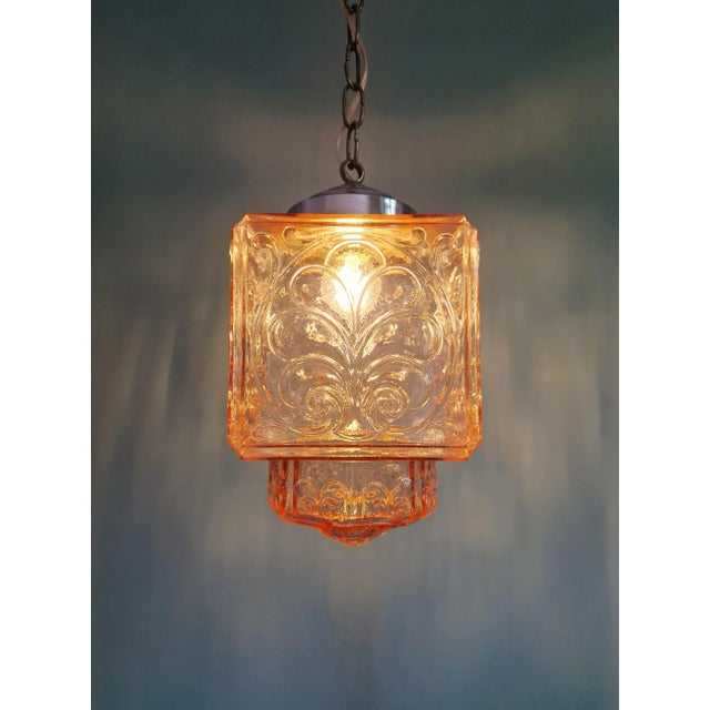 Metal Art Deco Pale Pink Glass Pendant Light, 1930s For Sale - Image 7 of 14