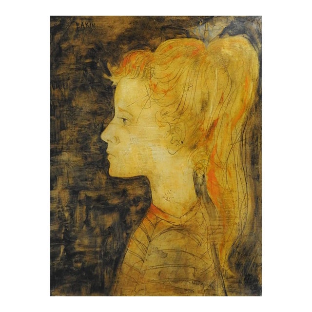 Mid 20th Century Modernist Portrait Painting of Young Woman For Sale
