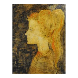 Mid 20th Century Modernist Portrait Painting of Young Woman