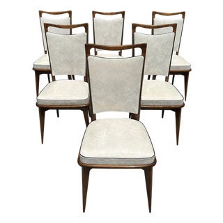 1940s French Art Deco Walnut Dining Chairs - Set of 6 For Sale