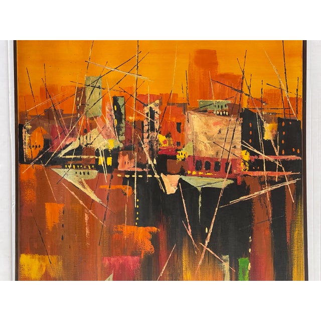 Burnt Orange Large Scale Mid-Century Modern Framed & Signed Abstract Seascape Oil on Canvas Painting For Sale - Image 8 of 12