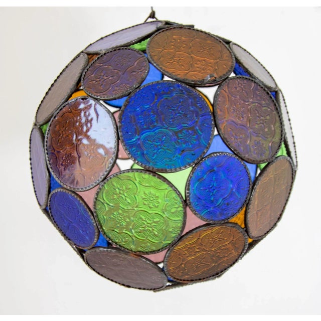 Late 20th Century Vintage Large Moroccan Moorish Multi-Color Glass Orb Lantern For Sale - Image 5 of 10