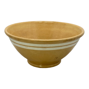 Antique Large Thick & Heavy 15 Inch Size Double Cream Banded Yellow Ware Kitchen Mixing Bowl Circa Mid 1800s