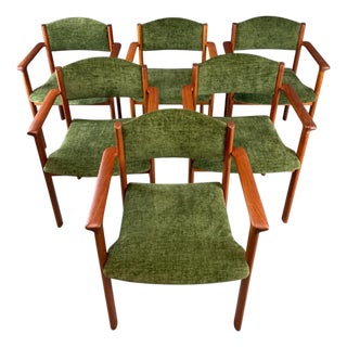 Set of Six Scandinavian Modern Teak Stacking Armchairs, Denmark or Norway, 1970s For Sale