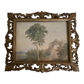 Vintage Italian Watercolor in Antique Giltwood Frame For Sale