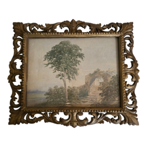 Vintage Italian Watercolor in Antique Giltwood Frame