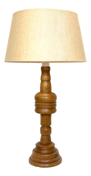 Large Turned Oak Table Lamp, 1960s