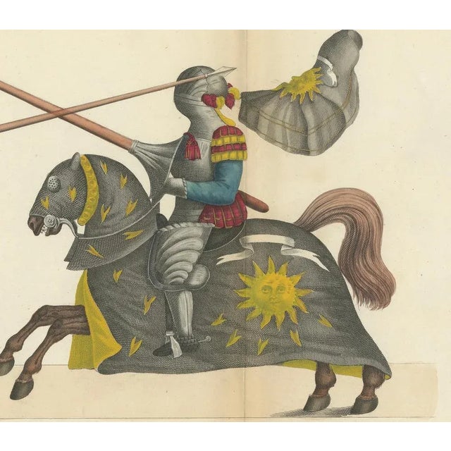 Mid 19th Century Two Knights Jousting in Vibrant Heraldic Colours, 1842, Paper For Sale - Image 5 of 8