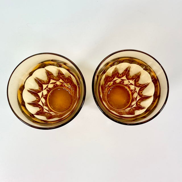 Vintage Indiana Glass Co Art Deco Boho Chic Hollywood Regency Depression Era Amber Tumblers - Set of 8 For Sale - Image 10 of 11