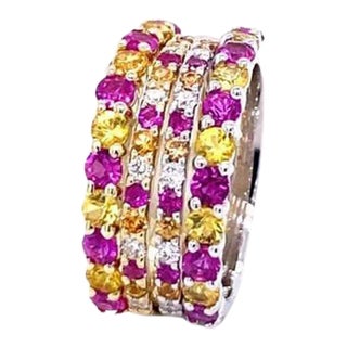 Multi Color Sapphire and Diamond Stackable Gold Band Set Size 7 - Set of 4 For Sale