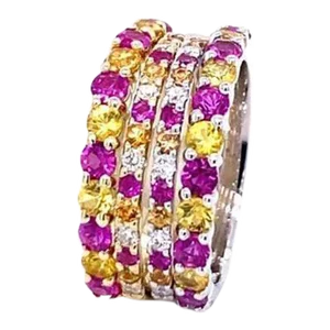 Multi Color Sapphire and Diamond Stackable Gold Band Set Size 7 - Set of 4
