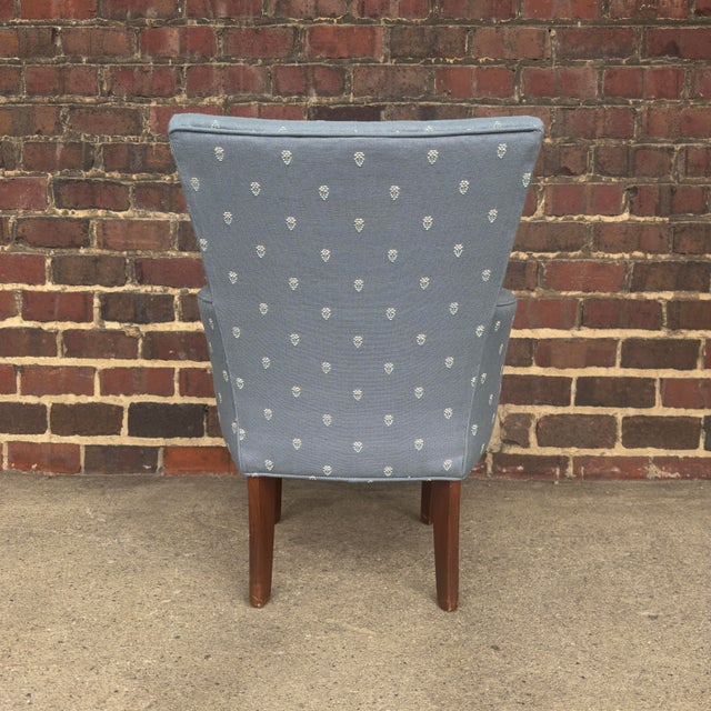 Light Blue Embroidered Mid Century Style Accent Chair For Sale - Image 4 of 12