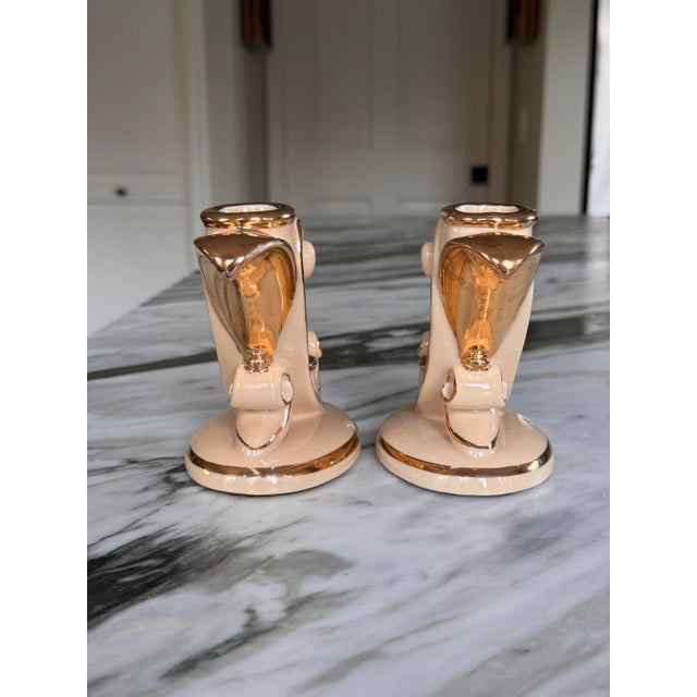 1930s LastCHANCE!1930's Abingdon Pottery Hollywood Regency Style Candle Holders - A Pair For Sale - Image 5 of 12
