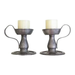Pair of Vintage Pewter Chamberstick Candle Holders
