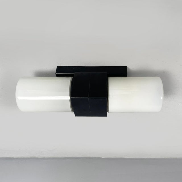 1950s Mid-Century Modern Italian Wall Lamps in Opaline Glass and Black Bakelite, 1950s, Set of 3 For Sale - Image 5 of 18