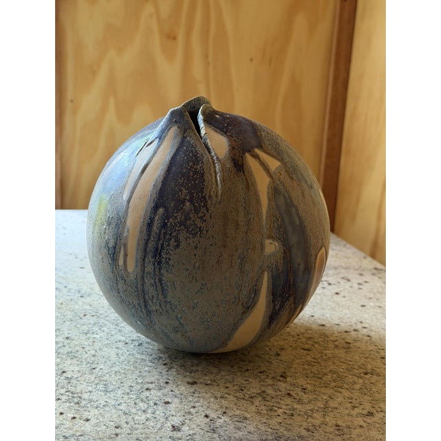Studio Pottery Orb Vase wirh Pinched Organic Opening and Drip Glaze, 1940 For Sale - Image 13 of 13