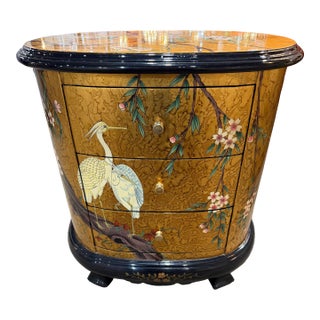 Gold Chinoiserie Three Drawer Nightstand For Sale