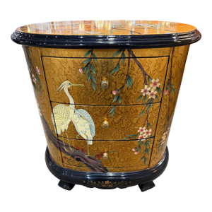 Gold Chinoiserie Three Drawer Nightstand