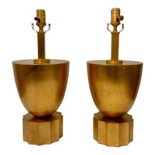 Currey & Co. Modern Gold Leaf Finished Table Lamps Pair as Is For Sale