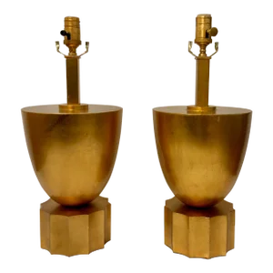 Currey & Co. Modern Gold Leaf Finished Table Lamps Pair as Is