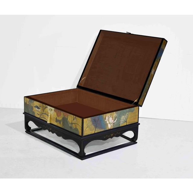 Mid Century Chinoiserie Gold Lotus & Birdlife Motif Coffee Table For Sale - Image 11 of 15