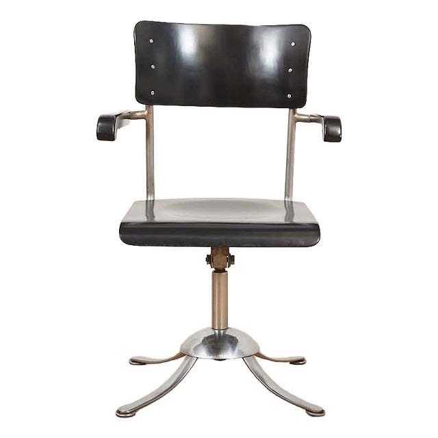 Metal Swivel Desk Chair with Molded Plywood Seat and Back by Rudolf Vichr for Vichr a Spol, Prague, Former Czechoslovakia, 1930s For Sale