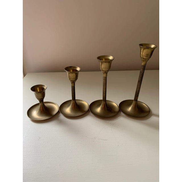Vintage Mid 20th Century Brass Candlesticks, Set of 4 For Sale - Image 4 of 11