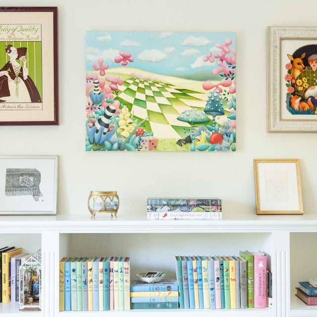 Channeling the imagery of classic games and children’s playthings, Game Green contains tulips filled with bowling pins,...