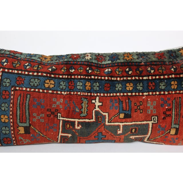 Red Antique Made in Caucasian Kazak Rug Sofa Pillow Cover -19'' X 39'' For Sale - Image 8 of 13