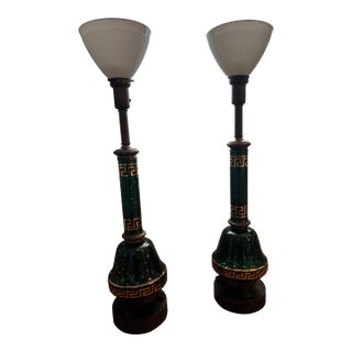 1960s Hollywood Regency Glass and Brass Lamps - a Pair For Sale