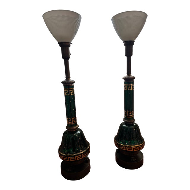 1960s Hollywood Regency Glass and Brass Lamps - a Pair For Sale