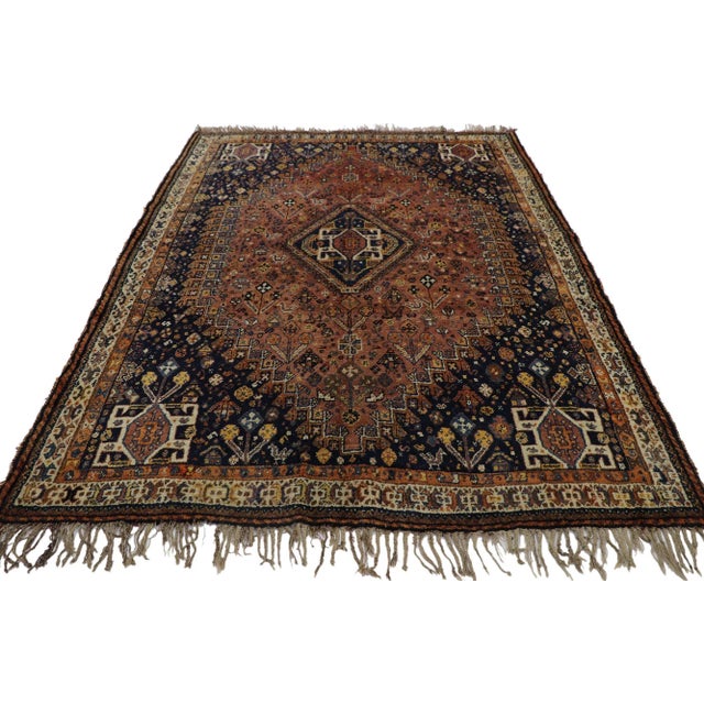 Tribal Antique Persian Shiraz Rug - 05'01 X 06'08 For Sale - Image 3 of 9