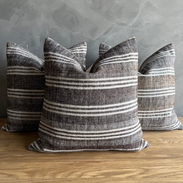 Mid-Century Modern Vintage Rug Pillow Cover With Stripes For Sale - Image 3 of 9