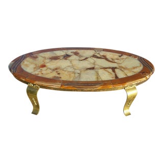 Mid-Century Modern Muller of Mexico Onyx Coffee Table W Curved Brass Legs For Sale