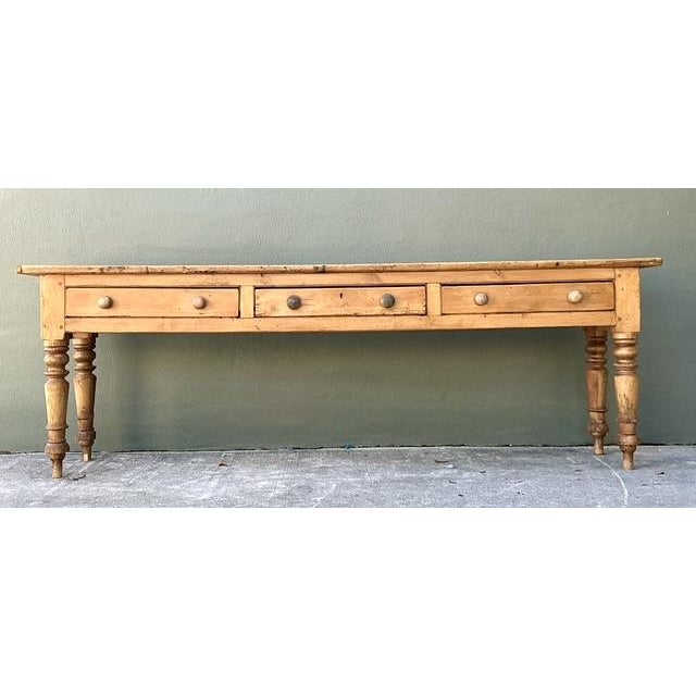 Farmhouse Vintage Primitive Long Pine Console For Sale - Image 3 of 12